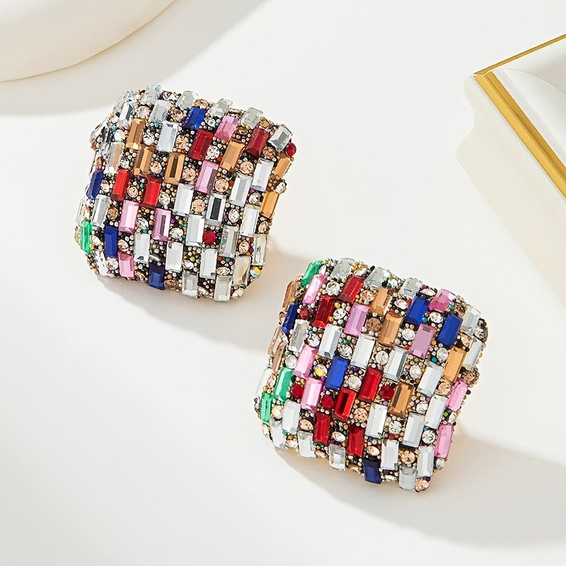Colorful Mosaic Square Stud Earrings