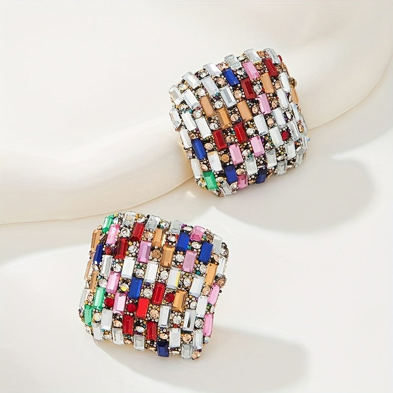 Colorful Mosaic Square Stud Earrings