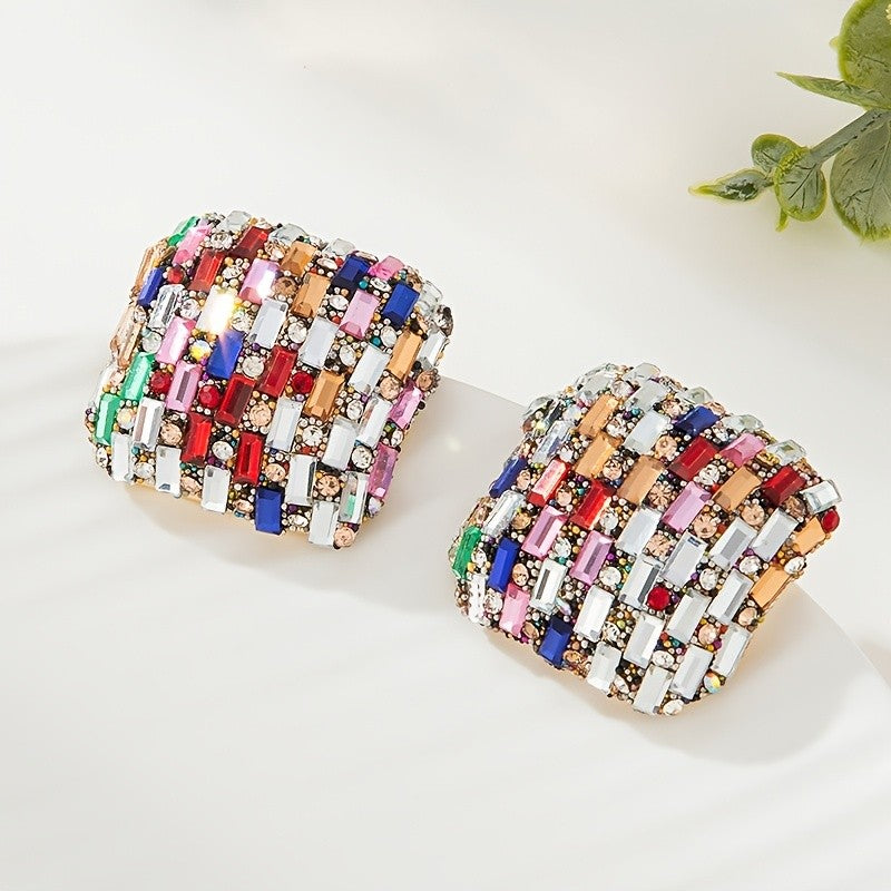 Colorful Mosaic Square Stud Earrings