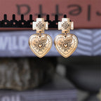 Ornate Cross Heart Drop Earrings