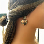 Ornate Cross Heart Drop Earrings