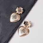 Ornate Cross Heart Drop Earrings