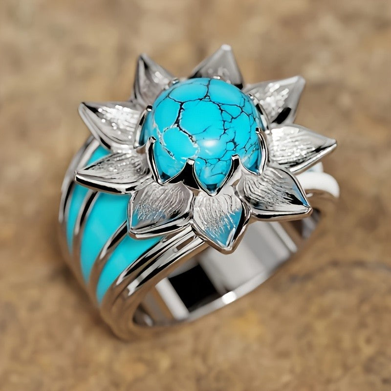 Bold Floral Turquoise Statement Ring