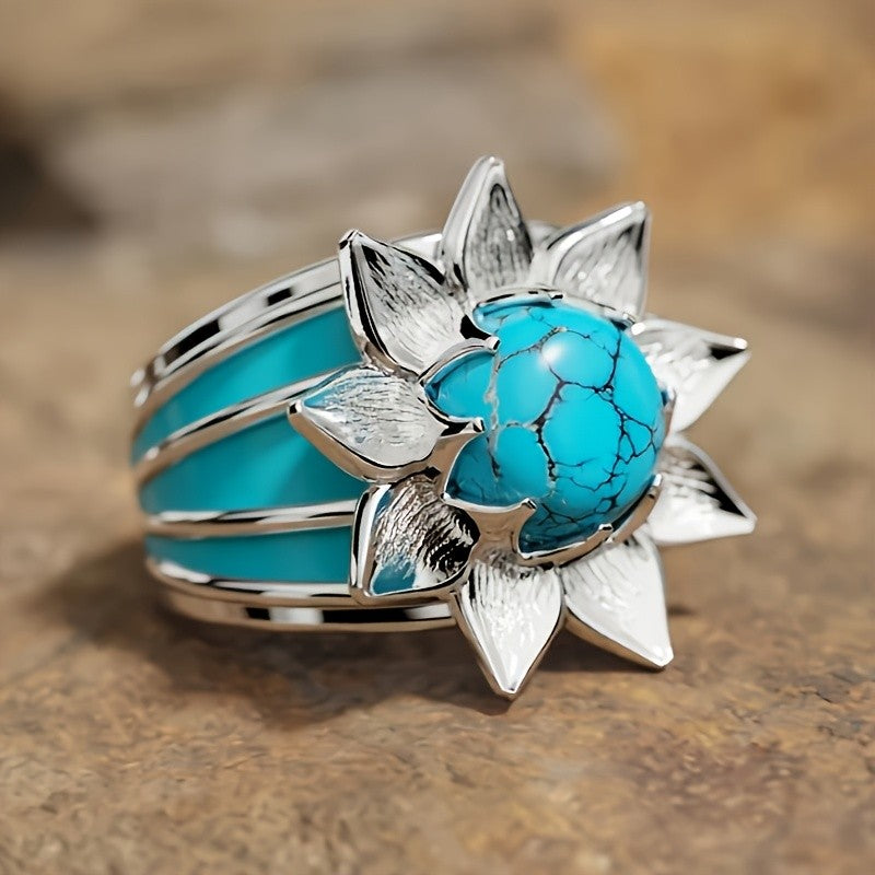 Bold Floral Turquoise Statement Ring