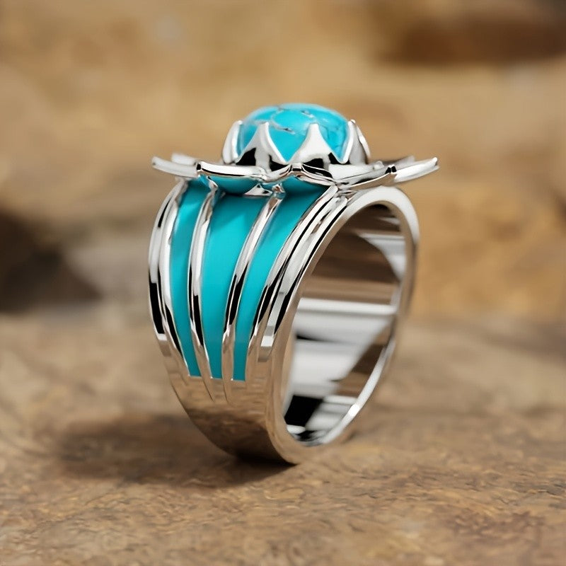 Bold Floral Turquoise Statement Ring