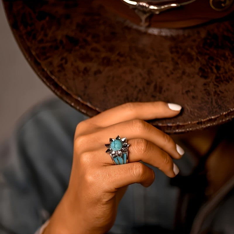 Bold Floral Turquoise Statement Ring