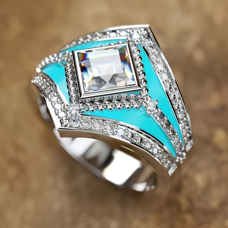 Geometric Turquoise Diamond Cut Ring