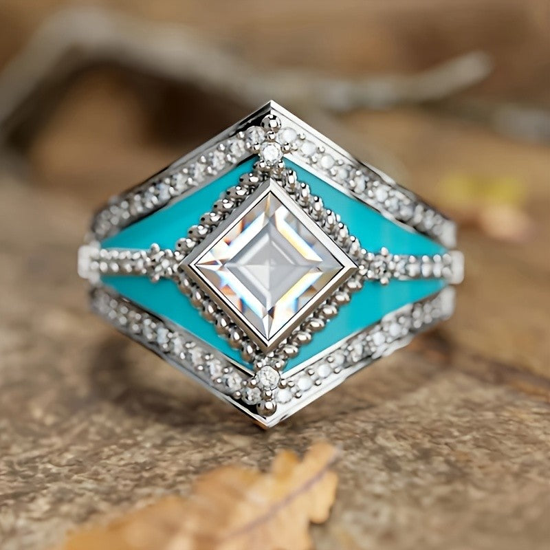 Geometric Turquoise Diamond Cut Ring