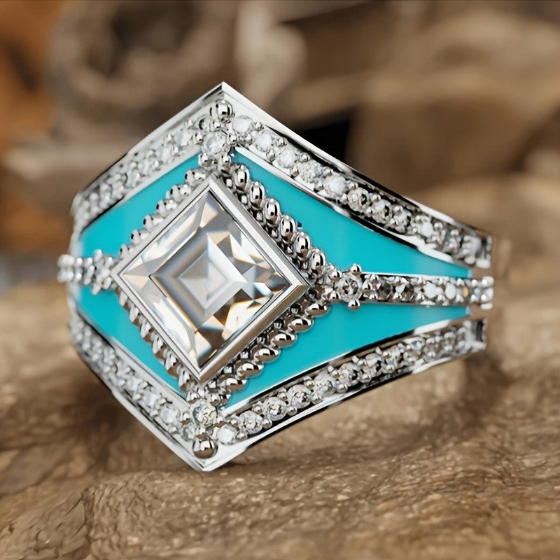 Geometric Turquoise Diamond Cut Ring