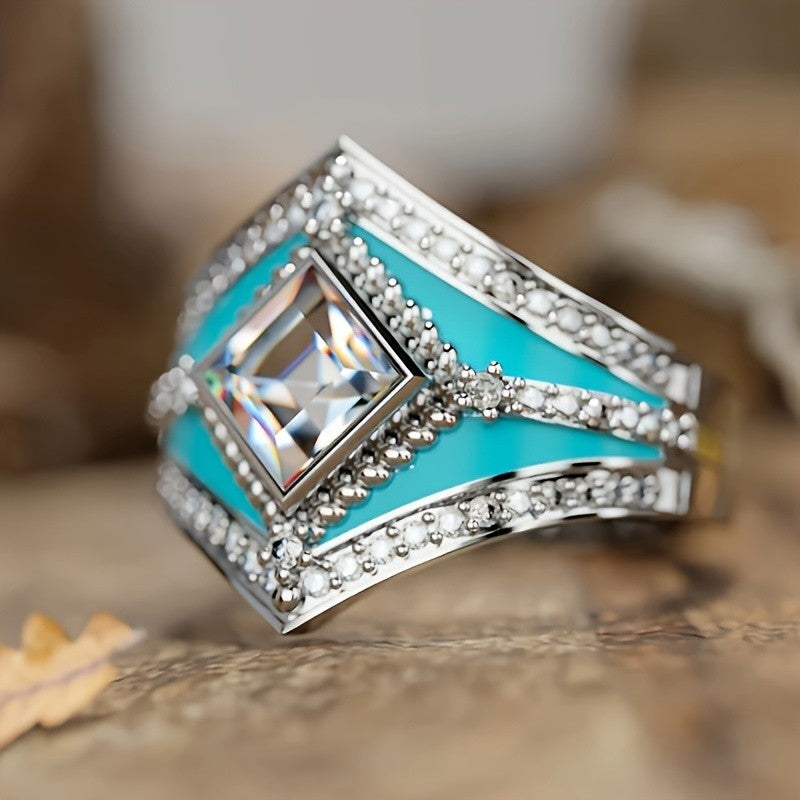 Geometric Turquoise Diamond Cut Ring