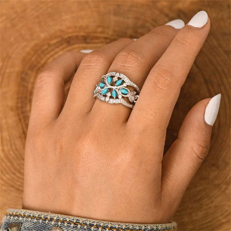 Boho Turquoise Vine Statement Ring