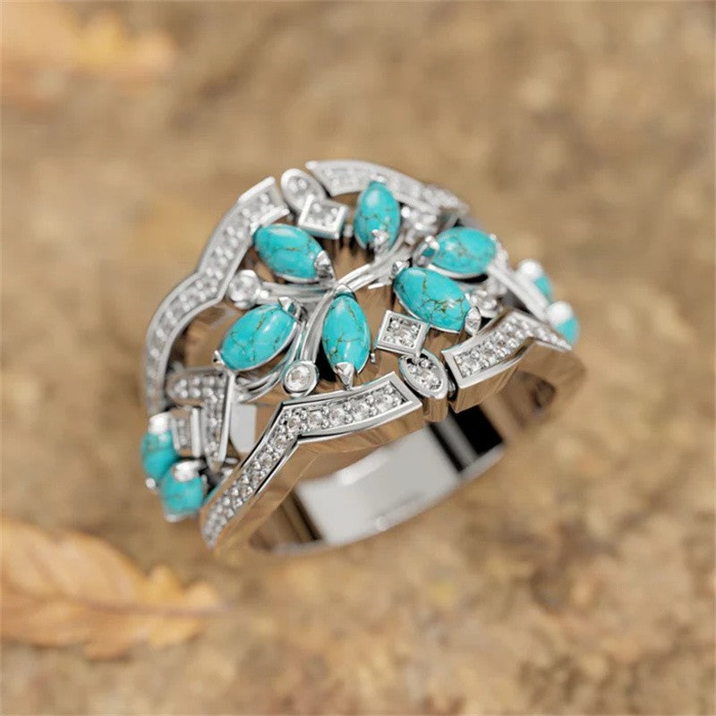 Boho Turquoise Vine Statement Ring