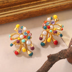 Whimsical Rainbow Floral Stud Earrings