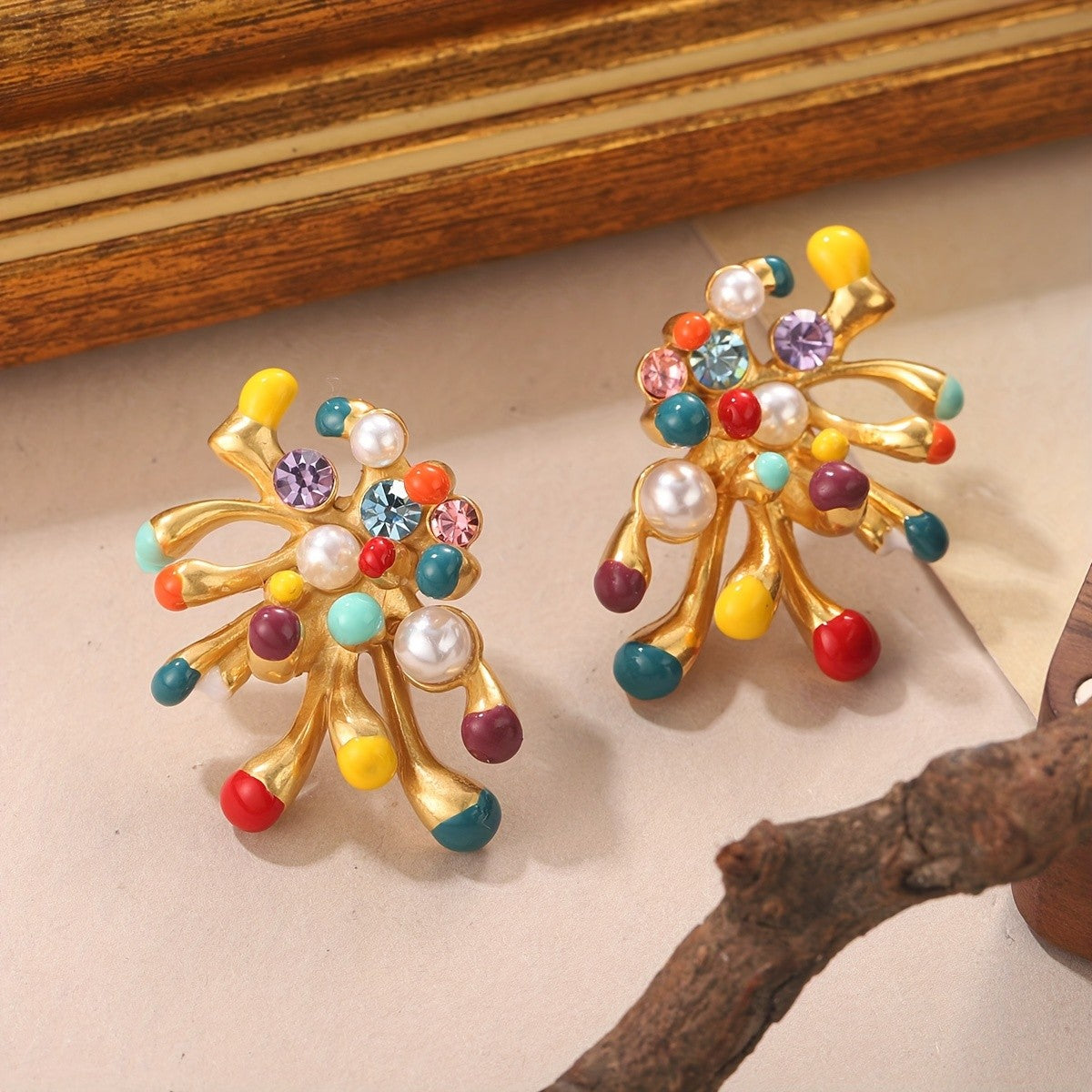 Whimsical Rainbow Floral Stud Earrings