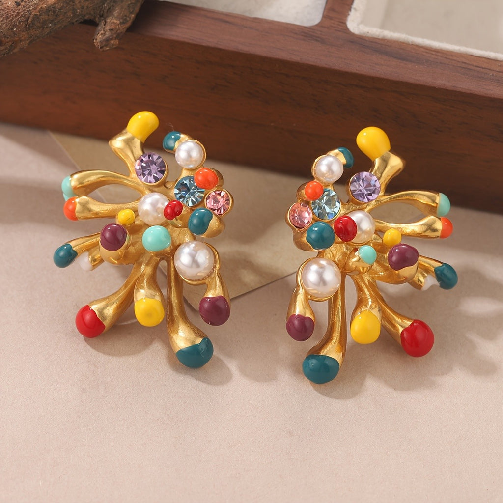 Whimsical Rainbow Floral Stud Earrings