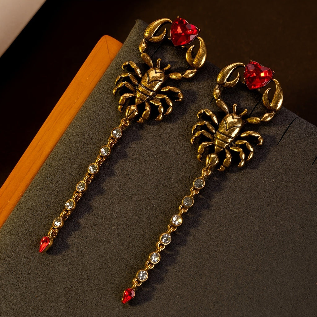 Bold Scorpion Heart Drop Earrings
