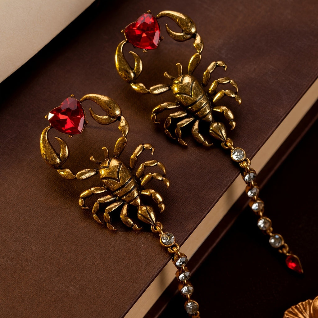 Bold Scorpion Heart Drop Earrings