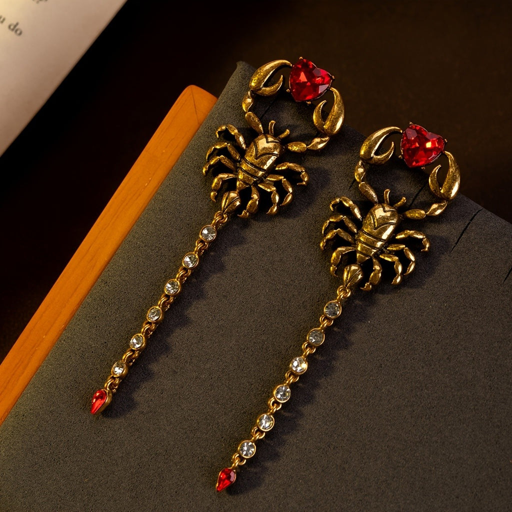 Bold Scorpion Heart Drop Earrings