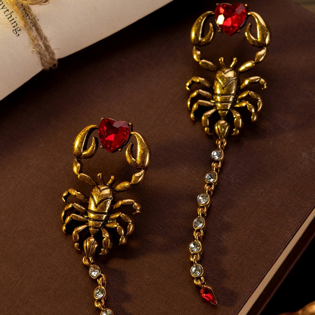 Bold Scorpion Heart Drop Earrings