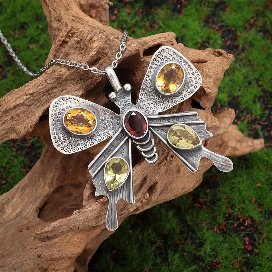 Elegant Gemstone Butterfly Necklace