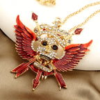 Gothic Winged Skull Rhinestone Necklace