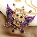 Gothic Winged Skull Rhinestone Necklace