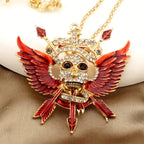 Gothic Winged Skull Rhinestone Necklace