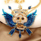Gothic Winged Skull Rhinestone Necklace