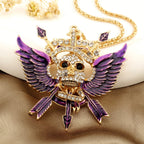 Gothic Winged Skull Rhinestone Necklace
