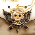 Gothic Winged Skull Rhinestone Necklace