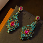 Regal Peacock Feather Drop Earrings