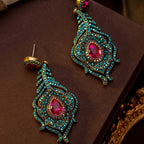 Regal Peacock Feather Drop Earrings