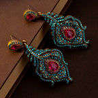 Regal Peacock Feather Drop Earrings