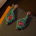 Regal Peacock Feather Drop Earrings
