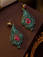 Regal Peacock Feather Drop Earrings