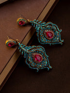 Regal Peacock Feather Drop Earrings