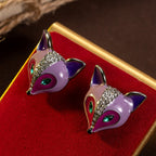 Whimsical Purple Fox Stud Earrings