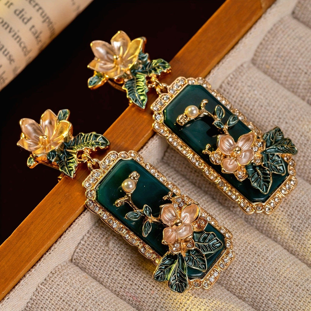 Floral Rectangle Drop Earrings