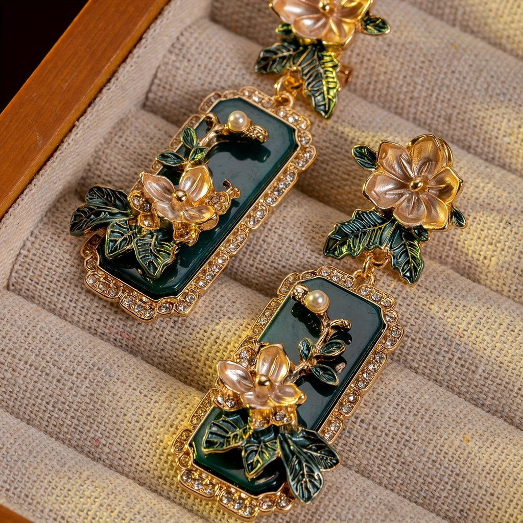 Floral Rectangle Drop Earrings