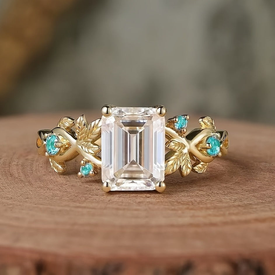 Retro Leaf Gemstone Statement Ring