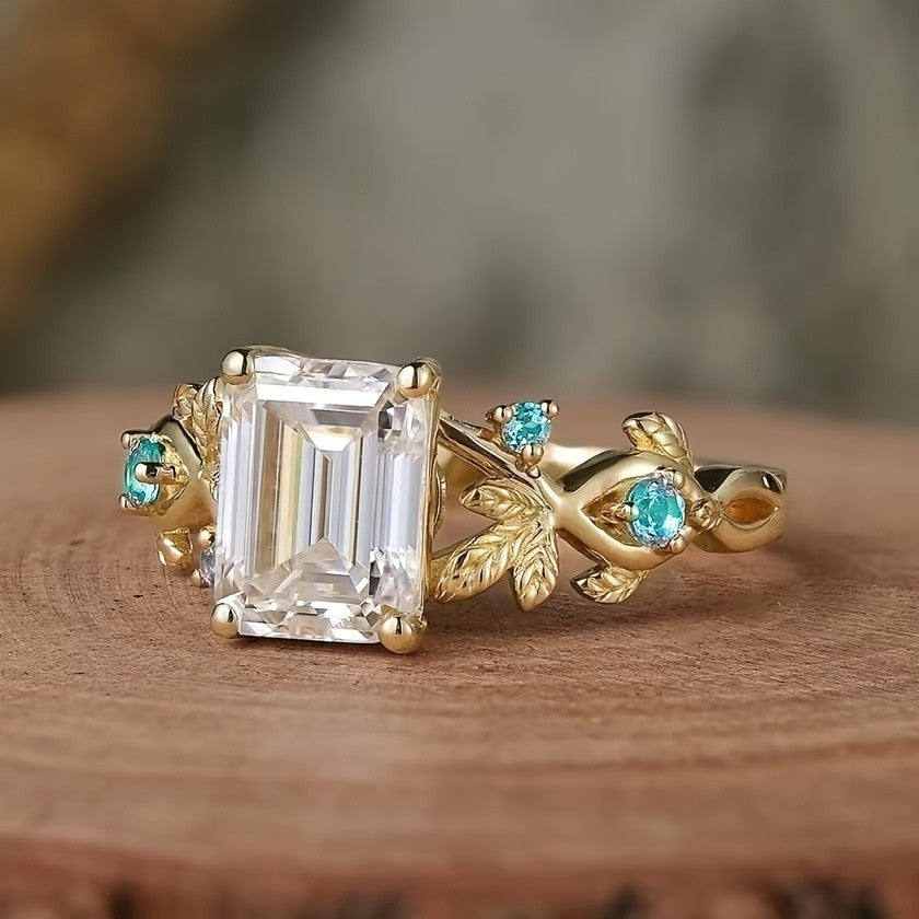 Retro Leaf Gemstone Statement Ring