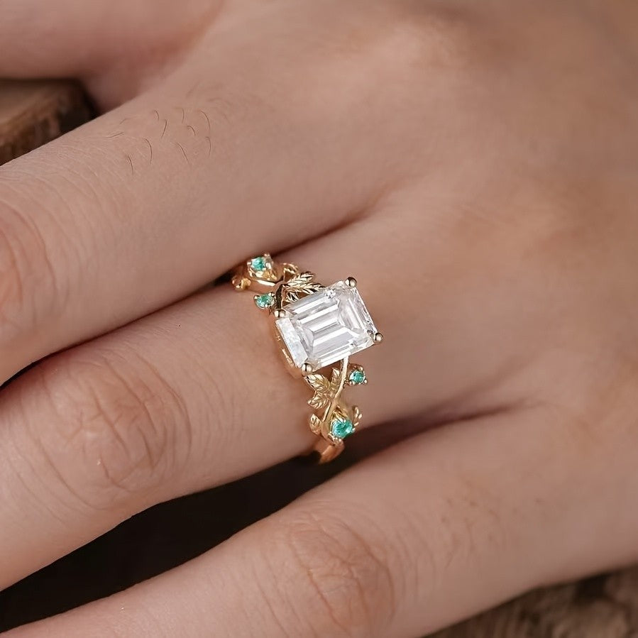 Retro Leaf Gemstone Statement Ring