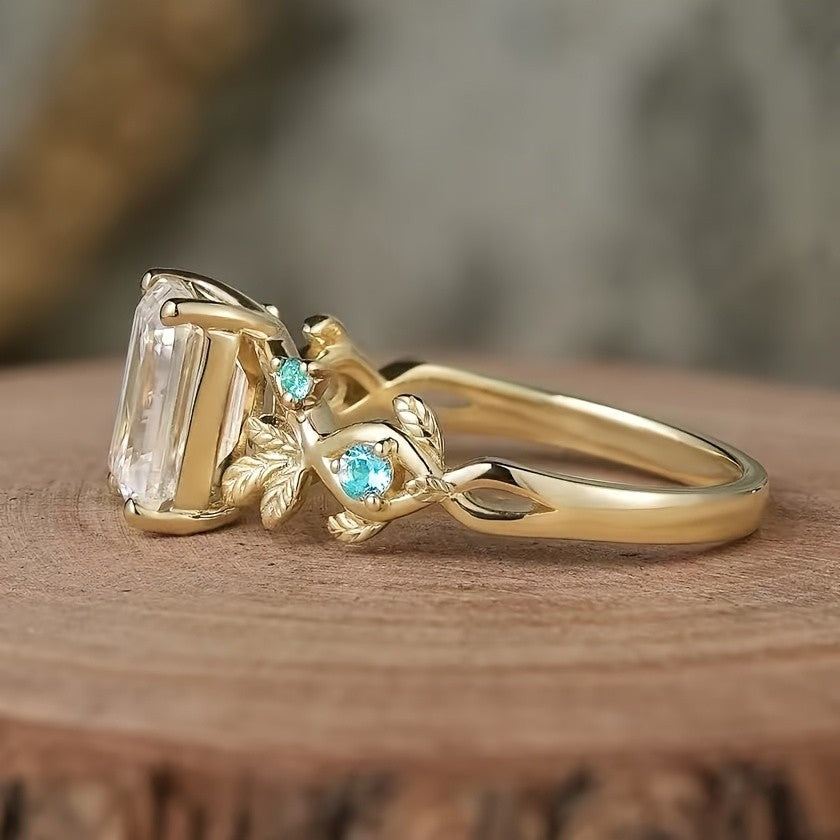 Retro Leaf Gemstone Statement Ring