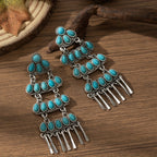 Boho Tiered Turquoise Tassel Earrings