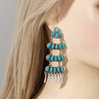 Boho Tiered Turquoise Tassel Earrings