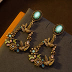 Whimsical Bird Floral Drop Earrings