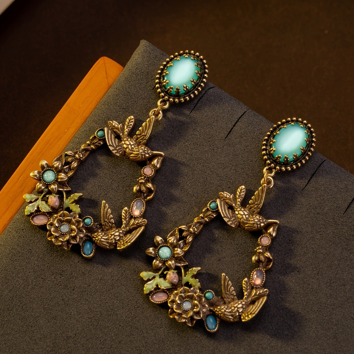 Whimsical Bird Floral Drop Earrings