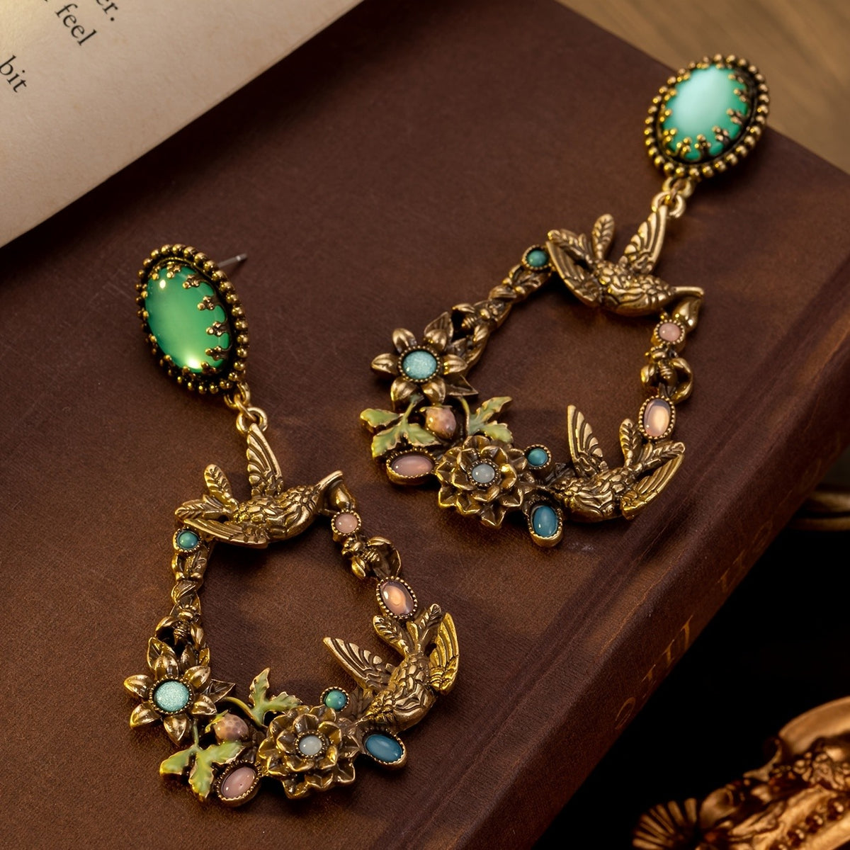 Whimsical Bird Floral Drop Earrings