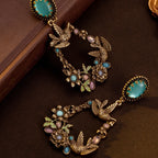 Whimsical Bird Floral Drop Earrings