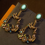 Whimsical Bird Floral Drop Earrings